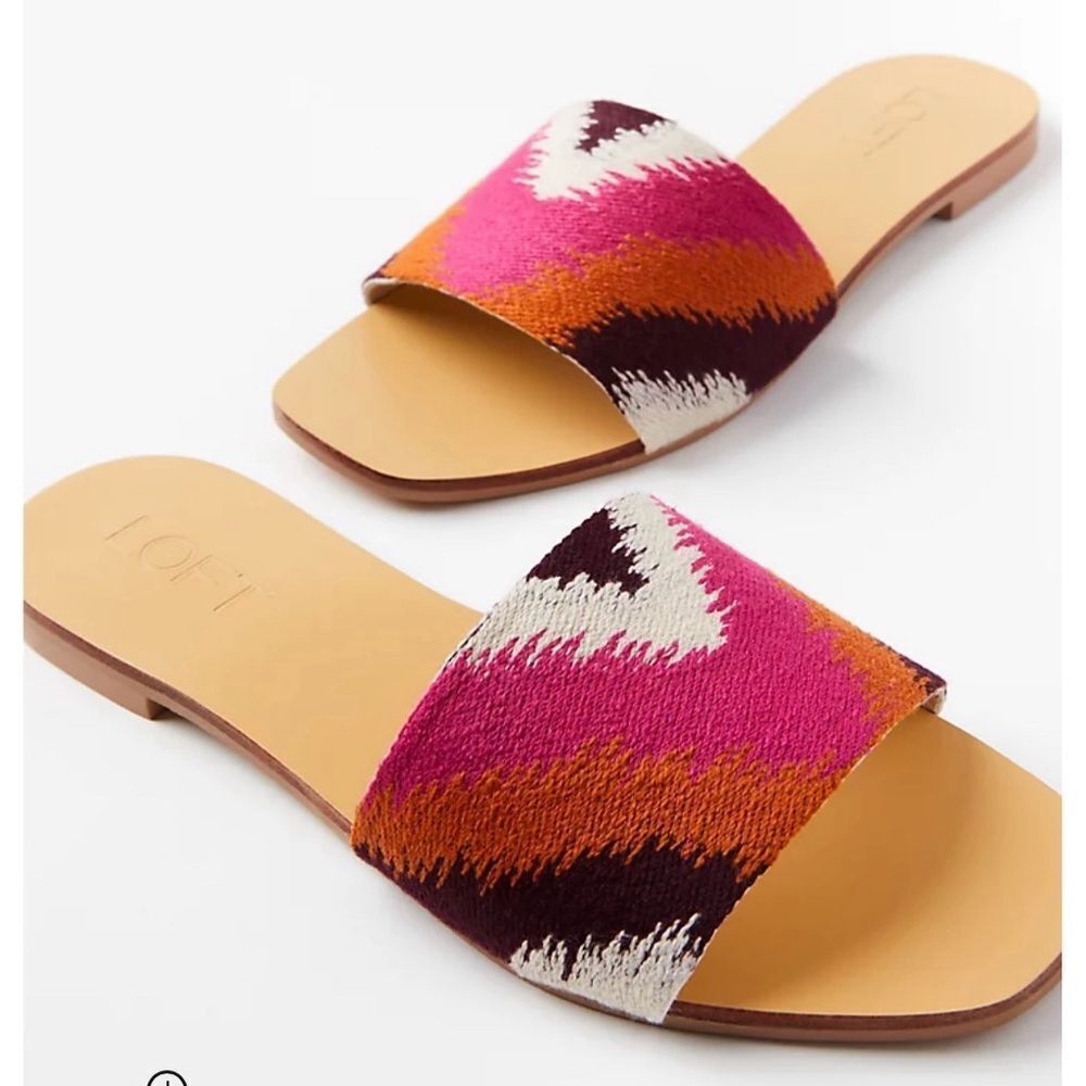 LOFT NIB Ikat Slide Sandals, women’s size 11, pink/orange print